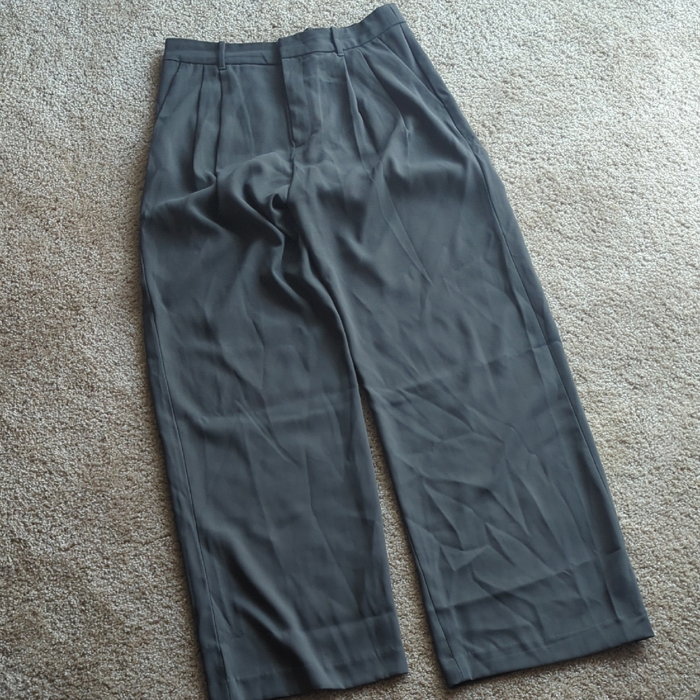 Wide Leg Gray Pleated Dress Pants